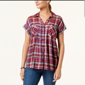 Style & Co Plaid High-Low Shirt
